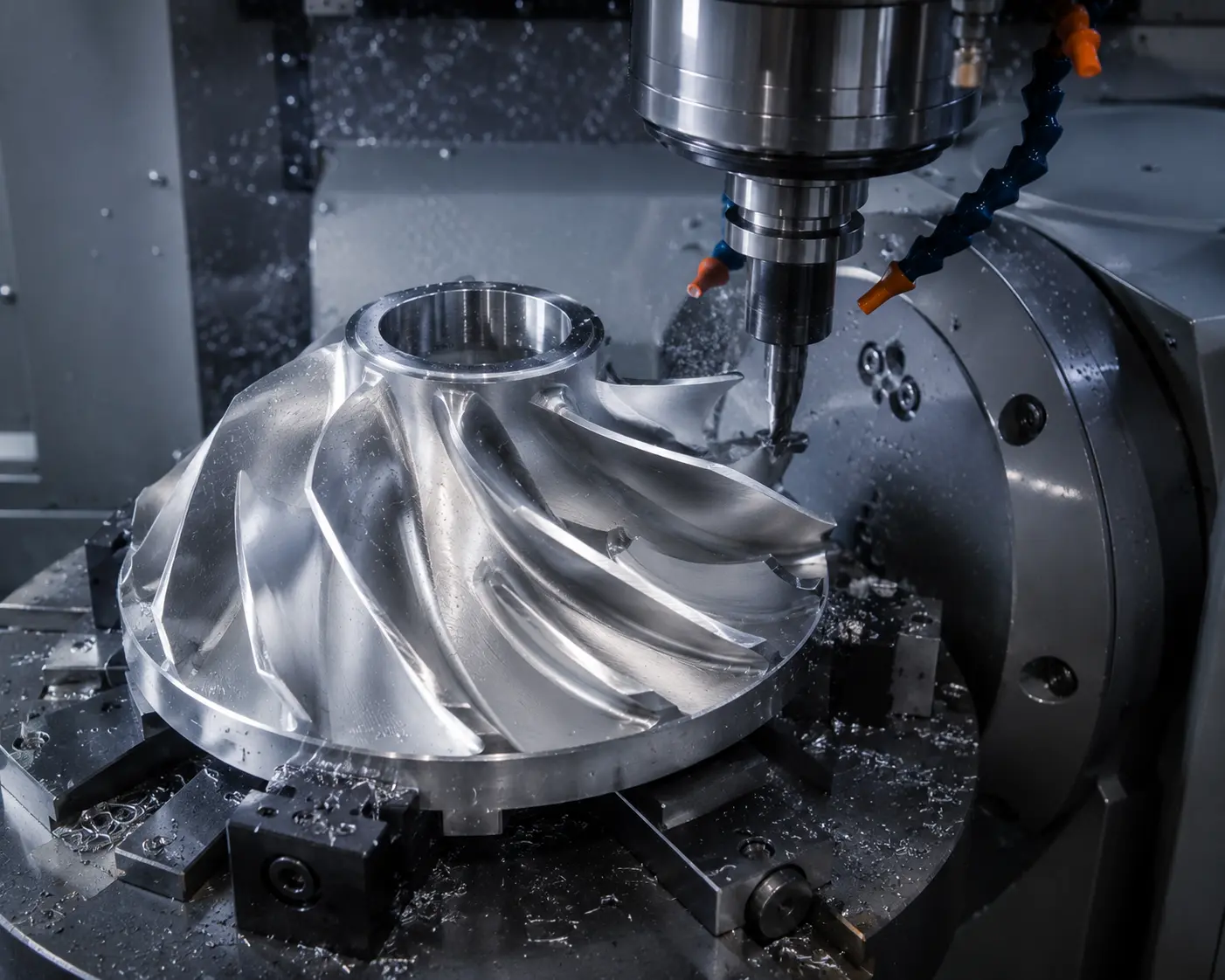 5-axis CNC machining of a stainless steel impeller — precision vane finishing at Matson